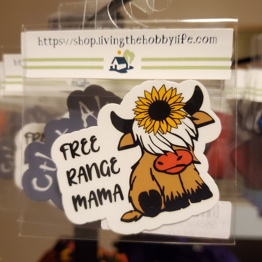 Highland Cow Sunflower Sticker, Free Range Mama